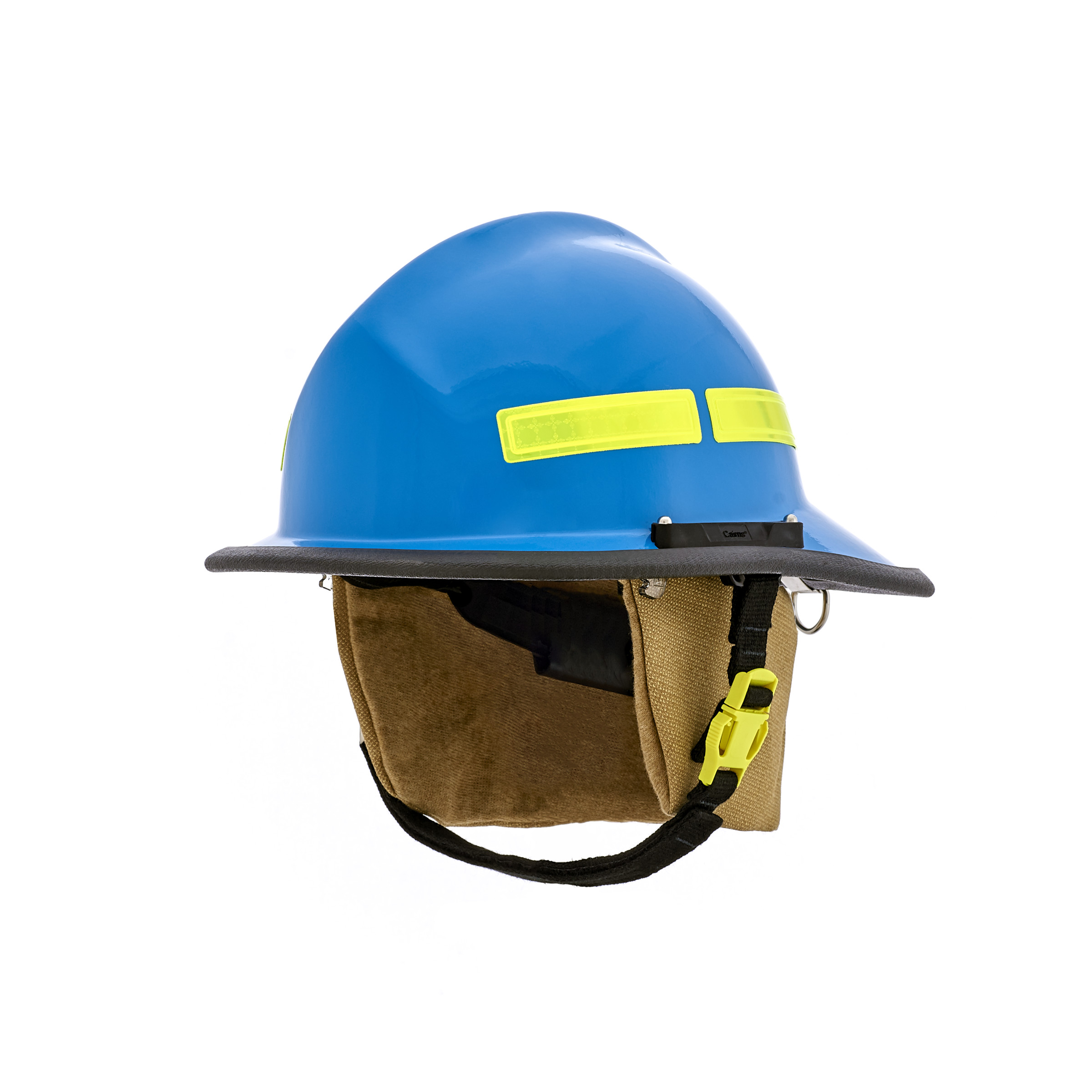 Cairns 660C Metro w/ Defender, Blue, Deluxe Leather w/ Crown Pad, PBI/Kevlar Earlap, Nomex Chinstrap w/ Quick Release & Postman Slide, Lime/Yellow Reflexite, Bar